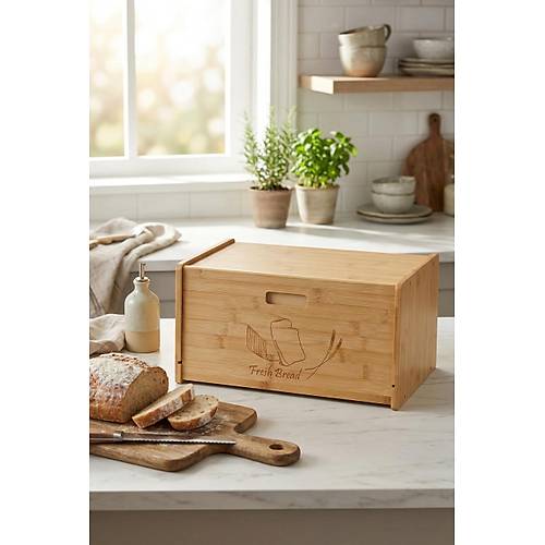 Do�al Bambu Kapakl� Ekmek Kutusu & Do�al Bambu Ekmek Dolab� (23x38x20 cm)