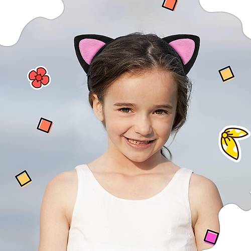 Sevimli Kedi Kulak Pofuduk Kedi Ta� Siyah ��i Pembe Renk 17x15 cm