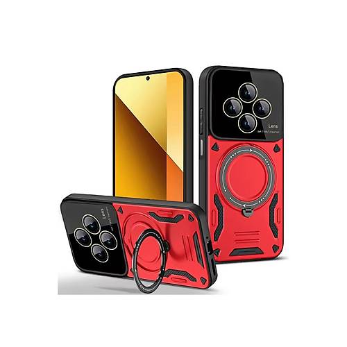 Redmi 14C K�l�f Joy Lens Standl� Kapak - K�rm�z�
