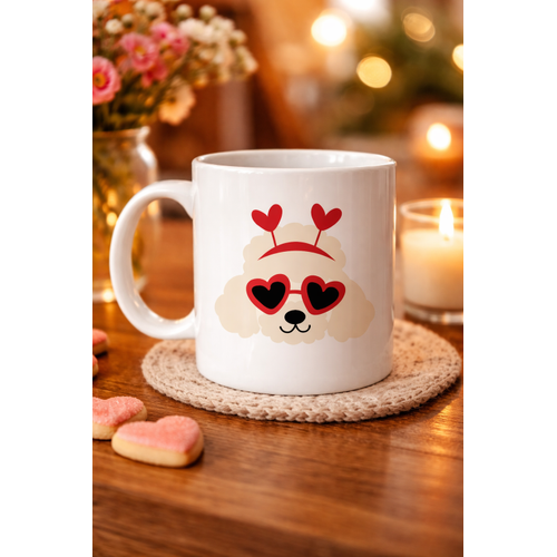 Kalpli G�zl� Sevimli Poodle (Kani�) Tasar�ml� Porselen Kupa Model 51 � A�k Dolu, Tatl� ve E�lenceli Hediye