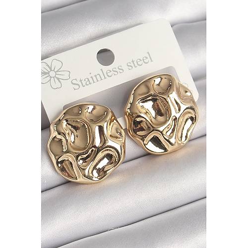 Pirin� Gold Renk ��lemeli Daire Plaka Model Kad�n K�pe