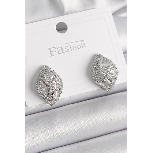 Pirin� G�m�� Renk Zirkon Ta� ��lemeli Damla Model Kad�n K�pe