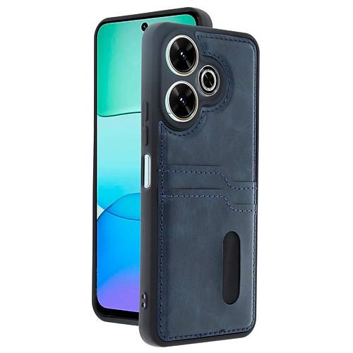 Redmi 13 4G K�l�f Sara Kartvizitli Deri K�l�f - Lacivert