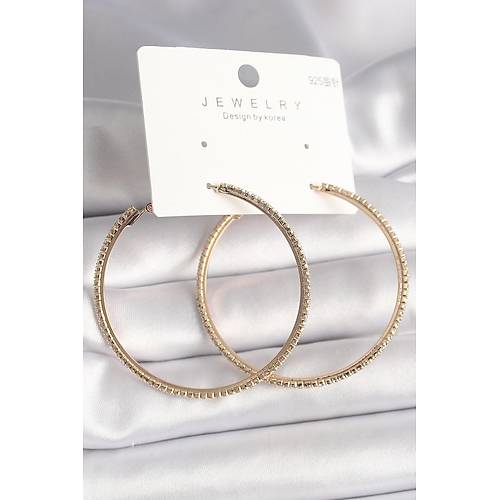 Pirin� Gold Renk Zirkon Ta�l� Halka Model Kad�n K�pe