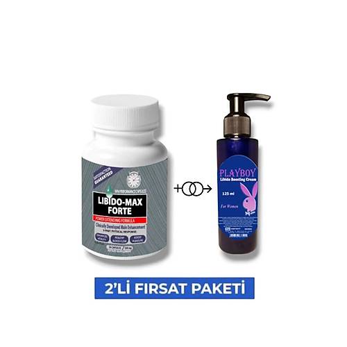 Libido Max Forte Erkeklere �zel B�lge Destekleyici 30'lu + Playboy Libido Artt�r�c� Krem 125 ml