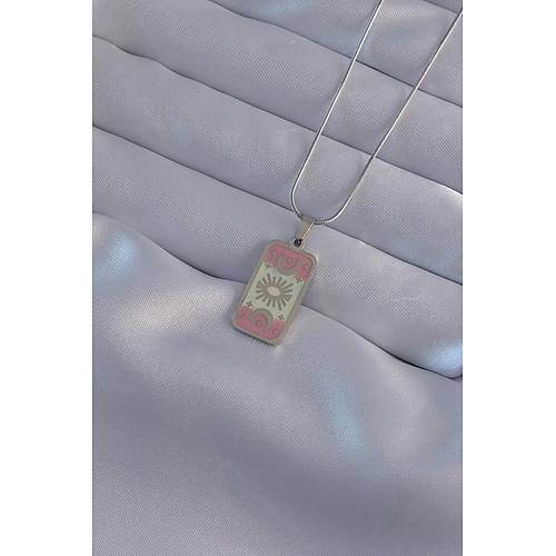 316L �elik G�m�� Renk Pembe Mineli Ay Fig�r Tarot Kolye