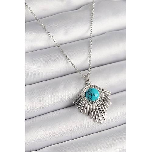 316L �elik G�m�� Renk Zincir Mavi Boncuklu Zirkon Ta�l� Kad�n Kolye