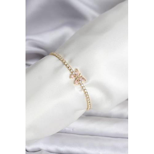 Kelebek Model Zirkon Ta�l� Gold Renk Pirin� Su Yolu Kad�n Bileklik