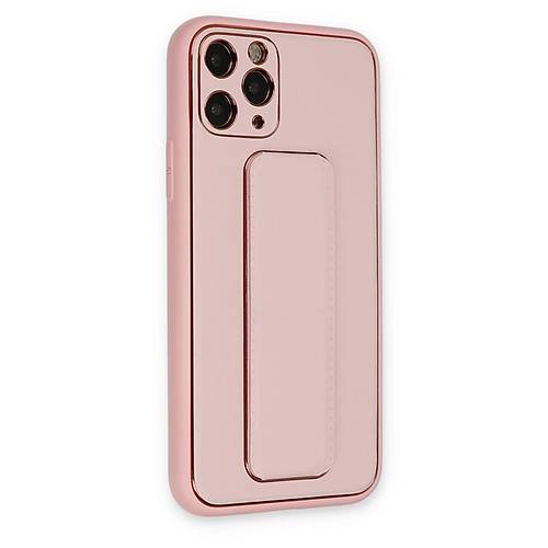 iPhone 11 Pro K�l�f Coco Deri Standl� Kapak - Pembe
