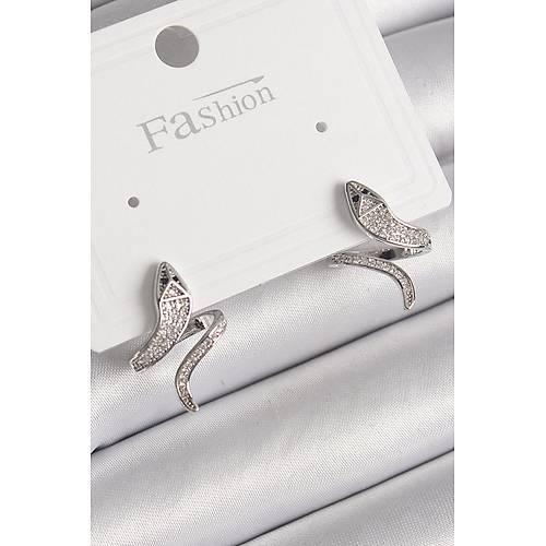 Pirin� G�m�� Renk Zirkon Ta�l� Y�lan Model Kad�n K�pe