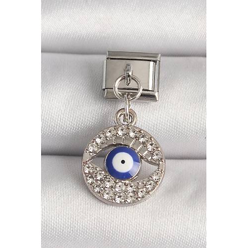 316L �elik G�m�� Renk Zirkon Ta�l� G�z Model Nazar Boncuk Detay Nomination Charm