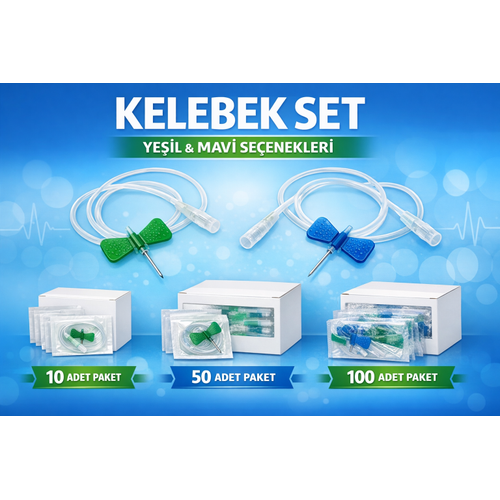 Kelebek Set Ye�il ve Mavi Se�enekli Steril Kullan�ml�k