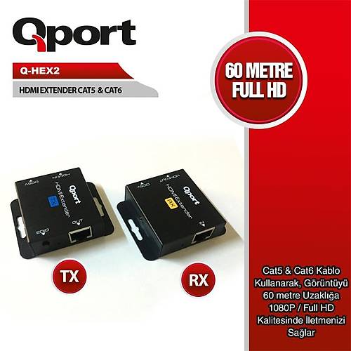QPORT Q-HEX2 HDMI EXTENDER CAT6 60M 2 L� PAKET (ADAPT�R DAH�L)