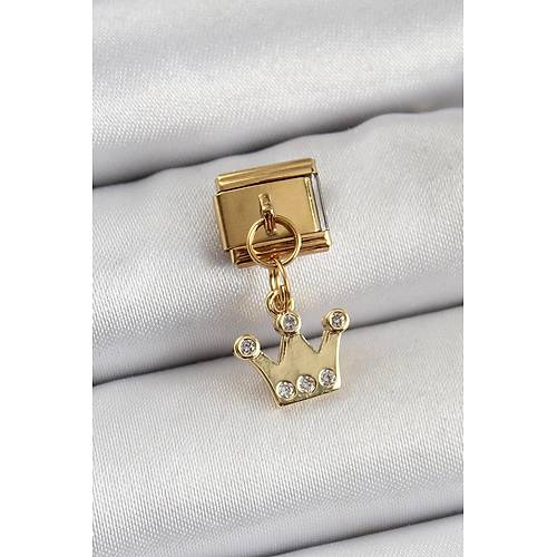 316L �elik Sallant�l� Zirkon Ta�l� Krali�e Tac� Model Gold Renk Nomination Charm