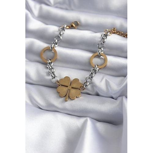 316L �elik Mix Renk Zincir Model Yonca Fig�r Kad�n Bileklik