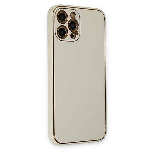 iPhone 12 Pro K�l�f Coco Deri Silikon Kapak - Beyaz