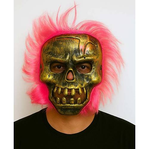 Wild Skull - Bak�r Kafatas� Pembe Sa�l� �skelet Maske