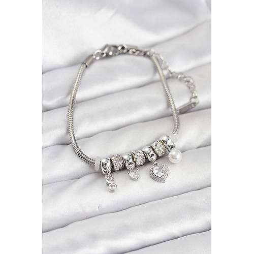 Pirin� G�m�� Renk Kalp Charml� Kad�n Bileklik