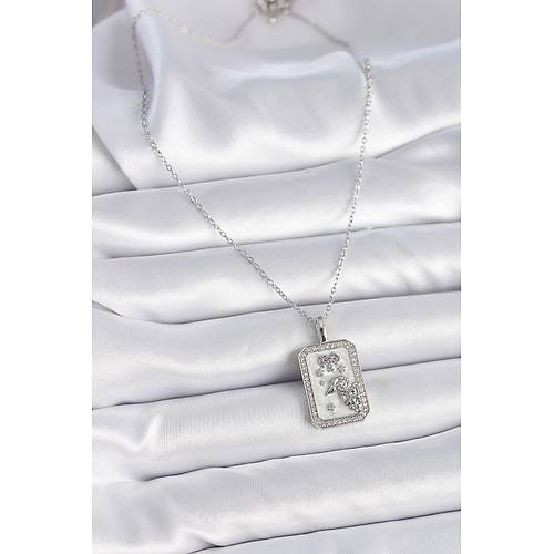 316L �elik G�m�� Renk Zincir Ko� Burcu Zirkon Ta�l� Kad�n Kolye