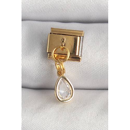 316L �elik Gold Renk Sallant� Damla Zirkon Ta�l� Nomination Charm