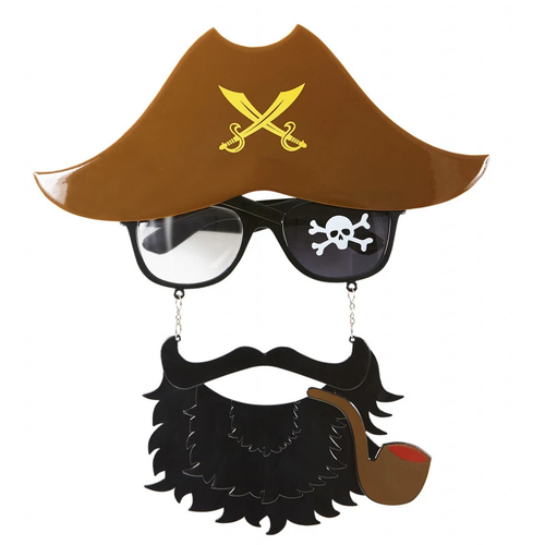 Kahve Renk �apkal� Siyah Sakall� Pipolu Jack Sparrow Denizci Korsan G�zl��� 24x25 cm