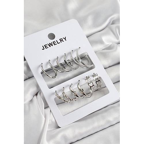 Pirin� Kar���k Halka Model G�m�� Renk 6 �ift Kad�n K�pe Set