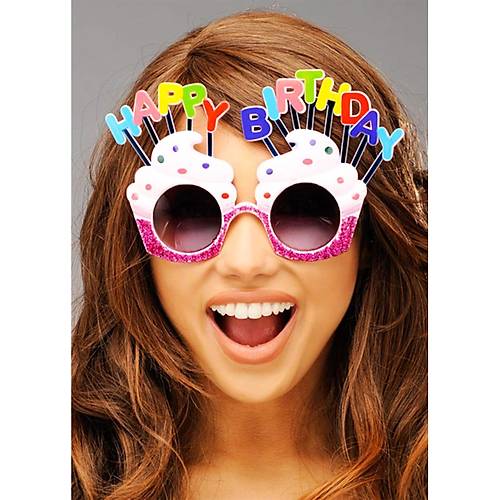 Happy Birthday Yaz�l� Beyaz Fu�ya Renk Beyaz Pastal� Parti G�zl��� 12x7 cm
