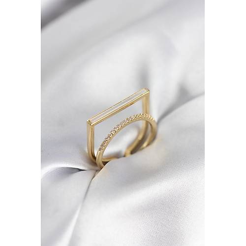 Gold Renk Sedefli Zirkon Ta�l� 2'li Kad�n Y�z�k