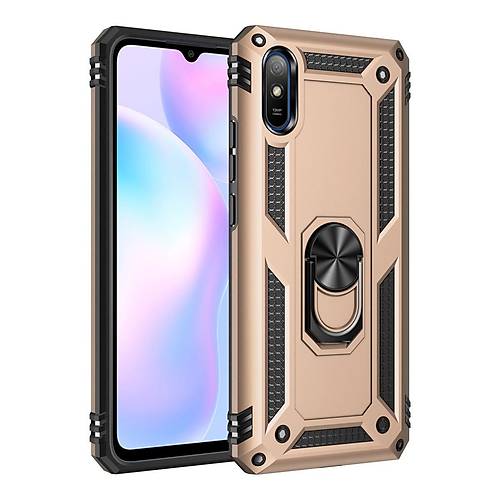 Redmi 9A K�l�f Sofya Y�z�kl� Silikon Kapak - Gold
