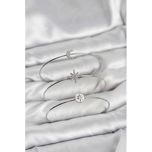 G�m�� Renk Zirkon Ta�l� Kutup Y�ld�z� Model 3'l� Kad�n Bileklik Kombini