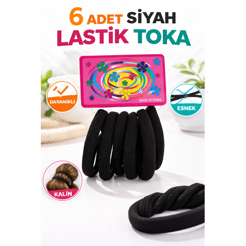 6 Adet Siyah Lastik Toka Kal�n Sa� Lasti�i Dayan�kl� Esnek Sa� Toplama Tokas� Kad�n ve K�z �ocuk Sa� Aksesuar�