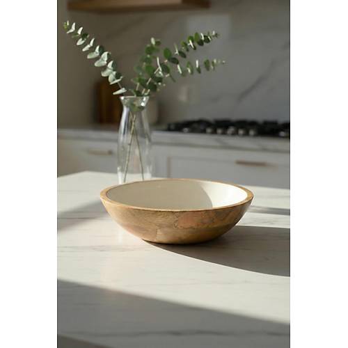 Mango Agac� Sunum Servis Kasesi & Dekoratif Kase 25 Cm Krem