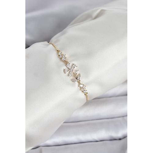 Gold Renk Zirkon Ta�l� Papatya Model Asans�rl� Kad�n Bileklik