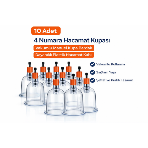 4 Numara Hacamat Kupas� 10 Adet Vakumlu Manuel Kupa Bardak Dayan�kl� Plastik Hacamat Kab�