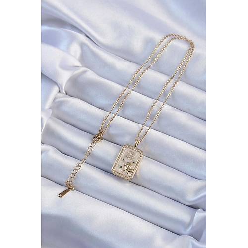 316L �elik Zincir Alt�n Renk Zirkon Ta�l� Aslan Fig�rl� Tarot Kolye