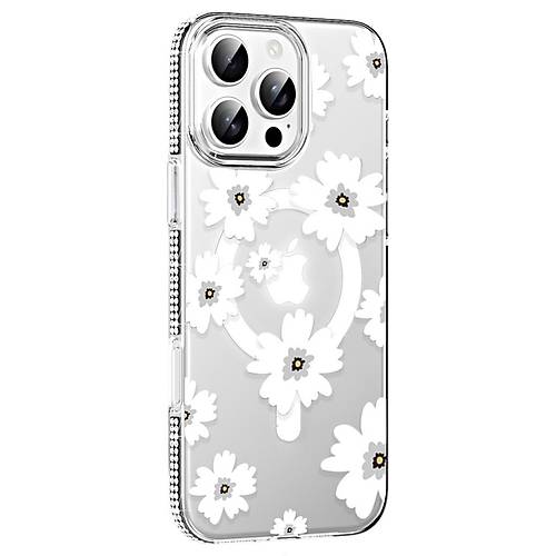 iPhone 16 Pro Floral Magsafe Kapak - Beyaz