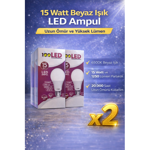 LED Ampul 15 Watt Beyaz I��k 6500K Y�ksek L�men E27 Duy Uzun �m�rl� 2 Adet