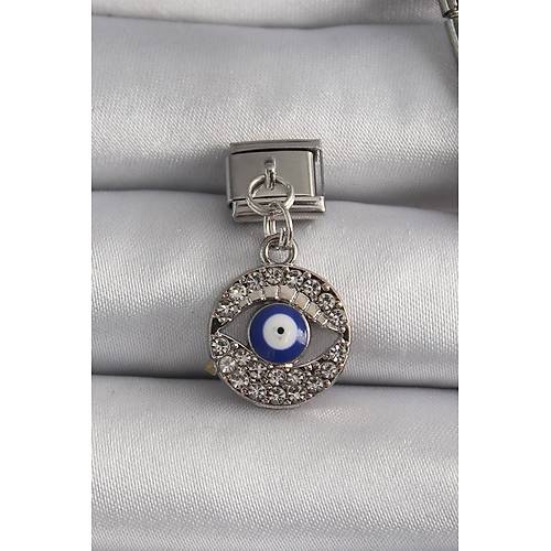 316L �elik G�m�� Renk Sallant� Zirkon Ta�l� G�z Model Nazar Boncuk Detay Nomination Charm