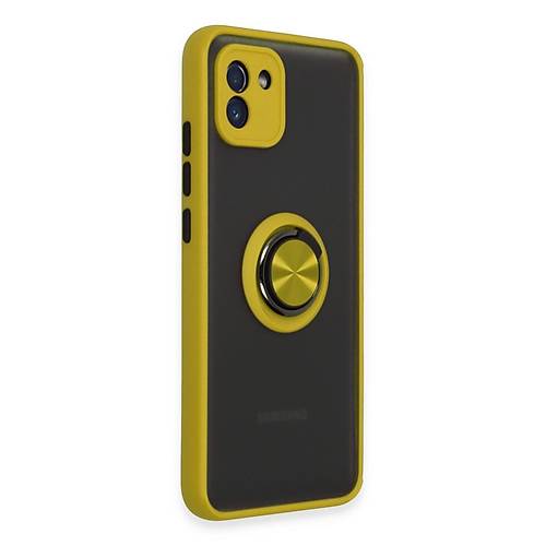 Galaxy A03 K�l�f Montreal Y�z�kl� Silikon Kapak - Sar�