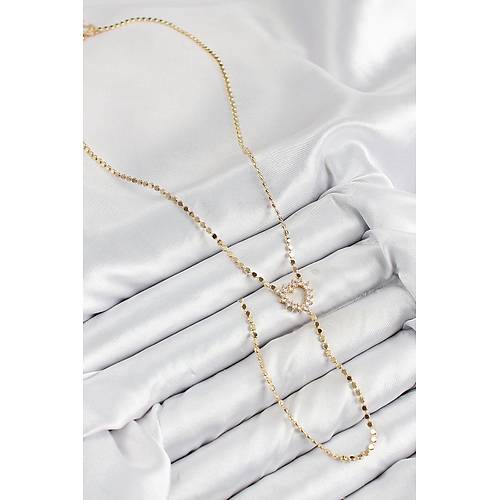 Pirin� Zirkon Ta�l� Ezme Zincirli Kalp Model Gold Renk Y Kolye