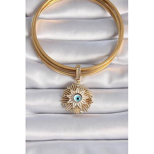 Pirin� Gold Renk Nazar Boncuklu Sa�akl� Y�ld�z Fig�r Ajda Charm