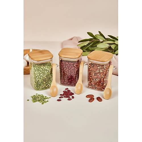 3�l� Ka��kl� Cam Kavanoz Seti Baharatl�k Saklama Kavanozu 550 ml