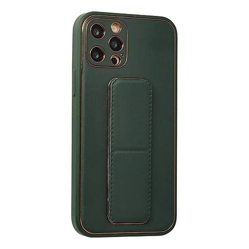 iPhone 12 Pro K�l�f Coco Deri Standl� Kapak - Ye�il
