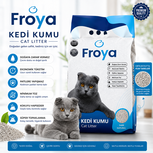Froya Kokusuz Sade Kedi Kumu 10 Lt Orta Taneli Do�al Topaklanan Tozsuz Kedi Kumu
