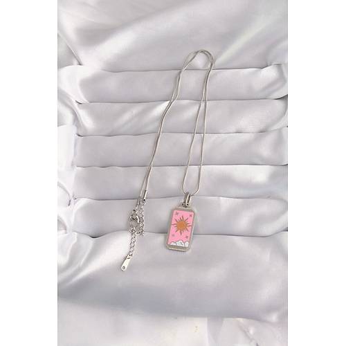 316L �elik G�m�� Renk Pembe Mineli G�ne� Model Tarot Kolye