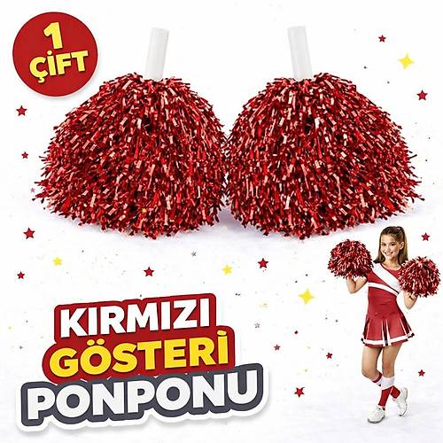 1 �ift ( 2 Adet ) K�rm�z� Renk 23 Nisan 19 May�s 29 Ekim Okul G�steri Ponponlar� Ekstra Dolgun