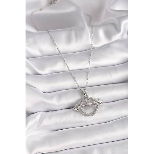 316L �elik G�m�� Renk Zincir Zirkon Ta�l� Halka Model Kad�n Kolye