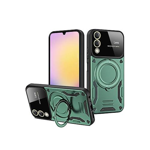 Galaxy S25 Edge K�l�f Joy Lens Standl� Kapak - Koyu Ye�il