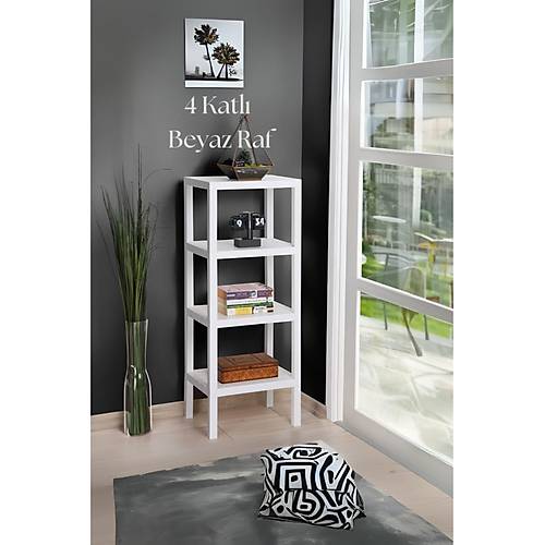 4 Katl� Beyaz Raf Kitapl�k & Banyo D�zenleyicisi 100 cm-BRNS0047