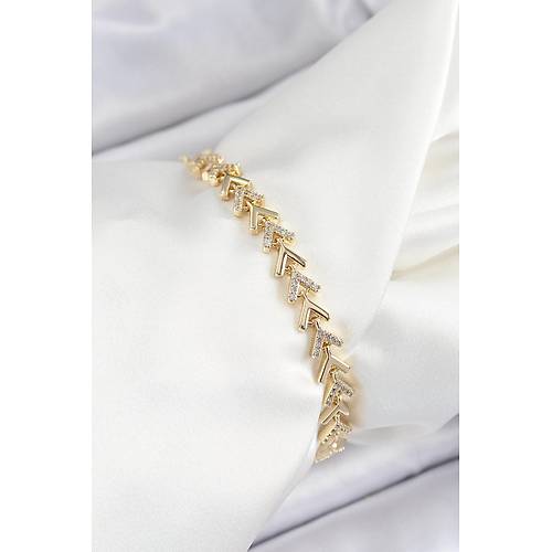 Pirin� S�ral� Ok Model Zirkon Ta�l� Gold Renk V�P Seri Kad�n Bileklik